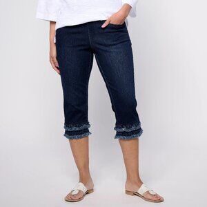Belle by Kim Gravel TripleLuxe Eyelet Frayed Scallop Capri Dark Indigo 16P New